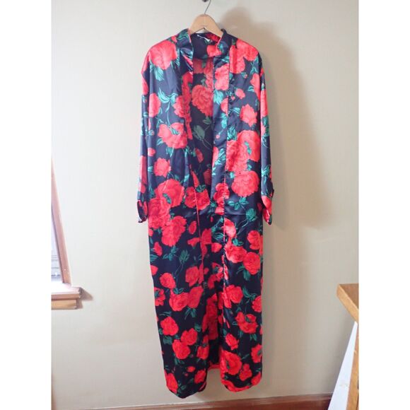 Valentino Intimo Rose Pattern Black Sheer Nightgown Set Small Housecoat Vintage - Picture 8 of 15